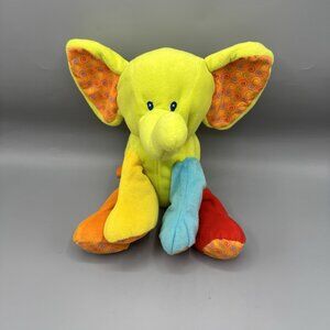 First Impressions Colorful Elephant Plush Baby Toy Lovey Soft Embroidered Eyes